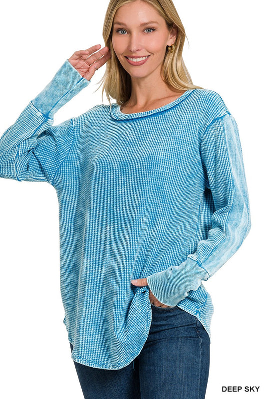 WASHED BABY WAFFLE LONG SLEEVE TOP